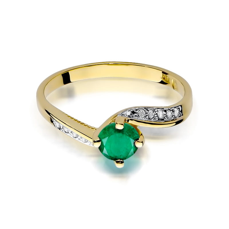 Inel Aur 9K cu Smarald 0.50 ct si Diamante Naturale 0.05 ct, imaginea 2 din 8