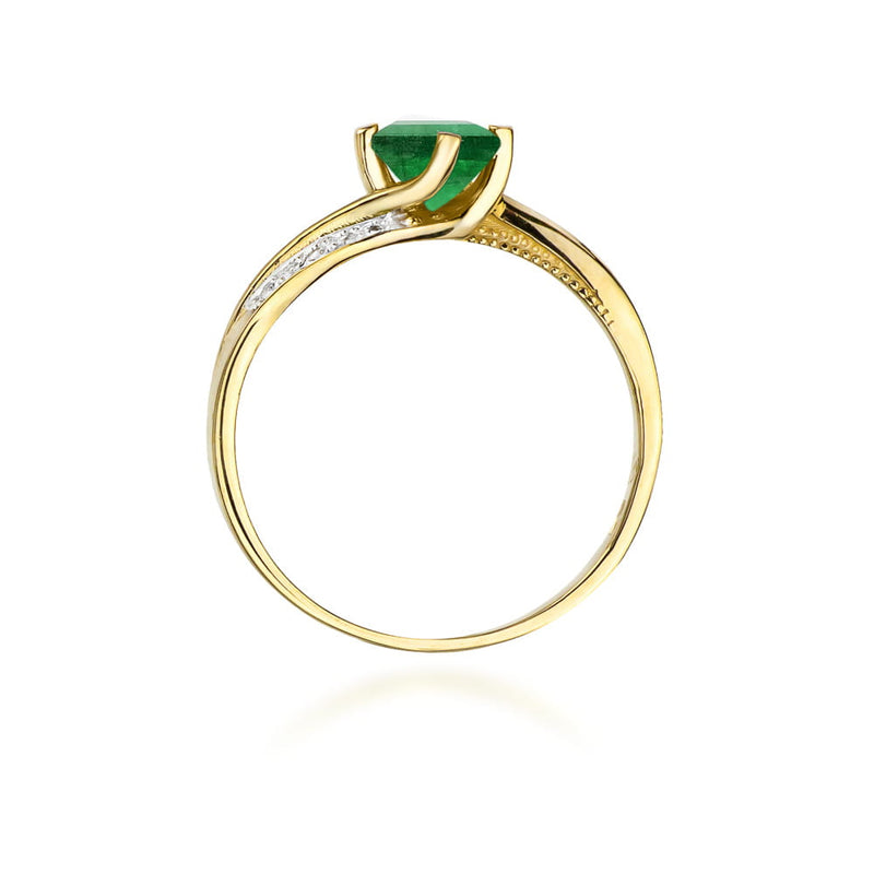 Inel Aur 9K cu Smarald 0.50 ct si Diamante Naturale 0.05 ct, imaginea 3 din 8
