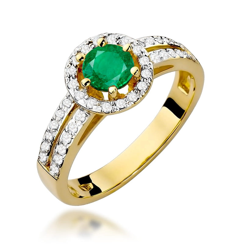 Inel Aur 9K cu Smarald 0.50 ct si Diamante Naturale 0.20 ct — Aur galben