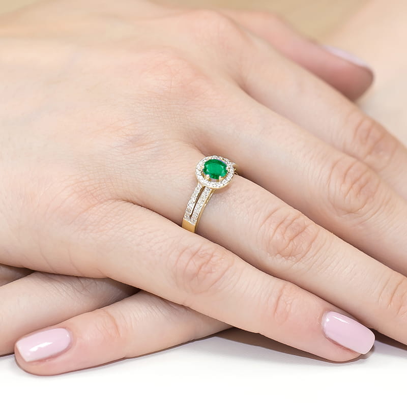Inel Aur 9K cu Smarald 0.50 ct si Diamante Naturale 0.20 ct, imaginea 4 din 8