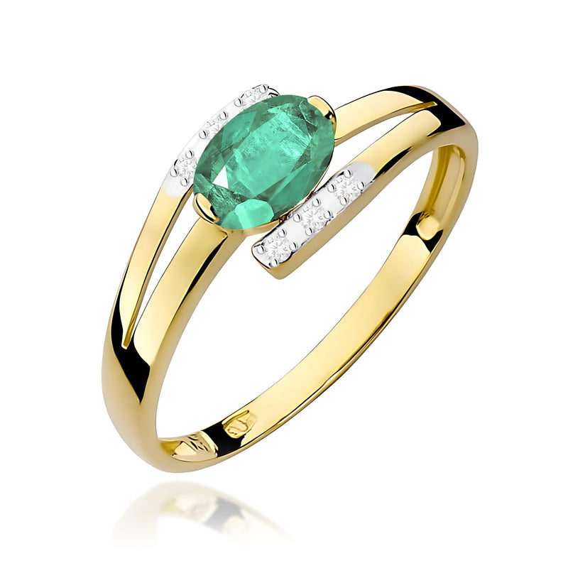 Inel Aur 9K cu Smarald 0.40 ct si Diamante Naturale 0.05 ct — Aur galben