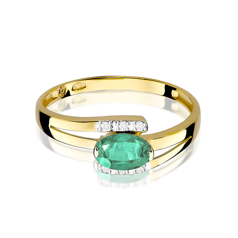 Inel Aur 9K cu Smarald 0.40 ct si Diamante Naturale 0.05 ct, imaginea 2 din 8