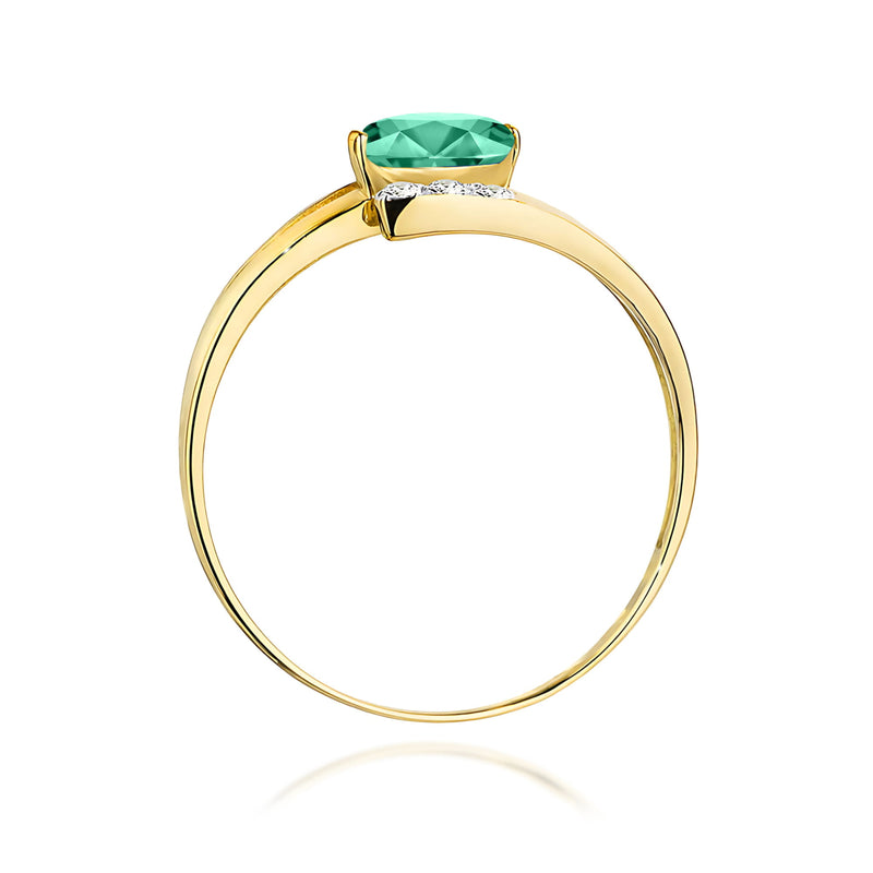 Inel Aur 9K cu Smarald 0.40 ct si Diamante Naturale 0.05 ct, imaginea 3 din 8