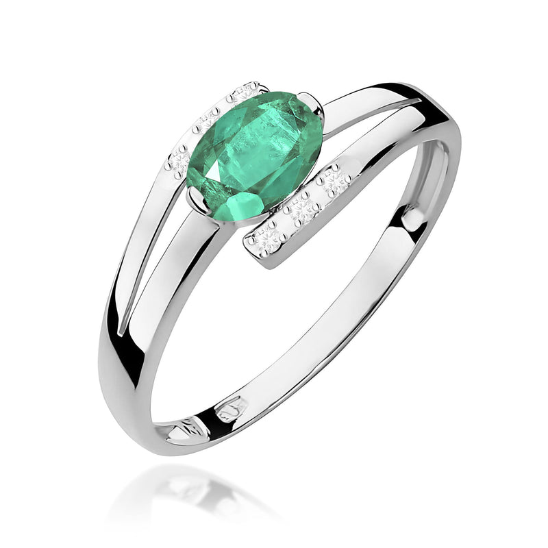 Inel Aur 9K cu Smarald 0.40 ct si Diamante Naturale 0.05 ct, imaginea 5 din 8