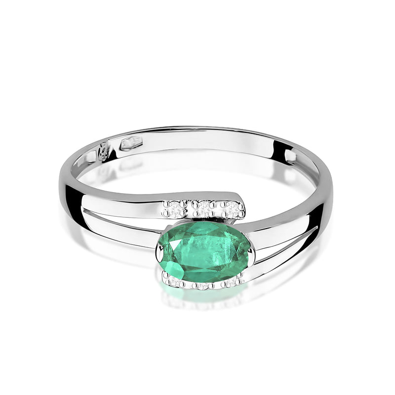 Inel Aur 9K cu Smarald 0.40 ct si Diamante Naturale 0.05 ct, imaginea 6 din 8