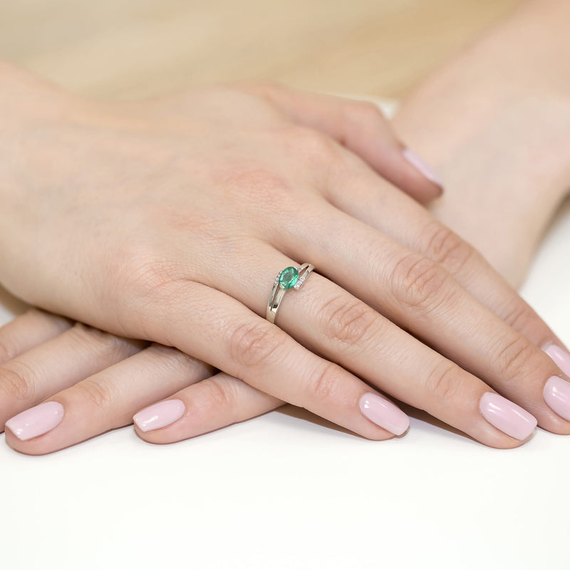 Inel Aur 9K cu Smarald 0.40 ct si Diamante Naturale 0.05 ct, imaginea 8 din 8