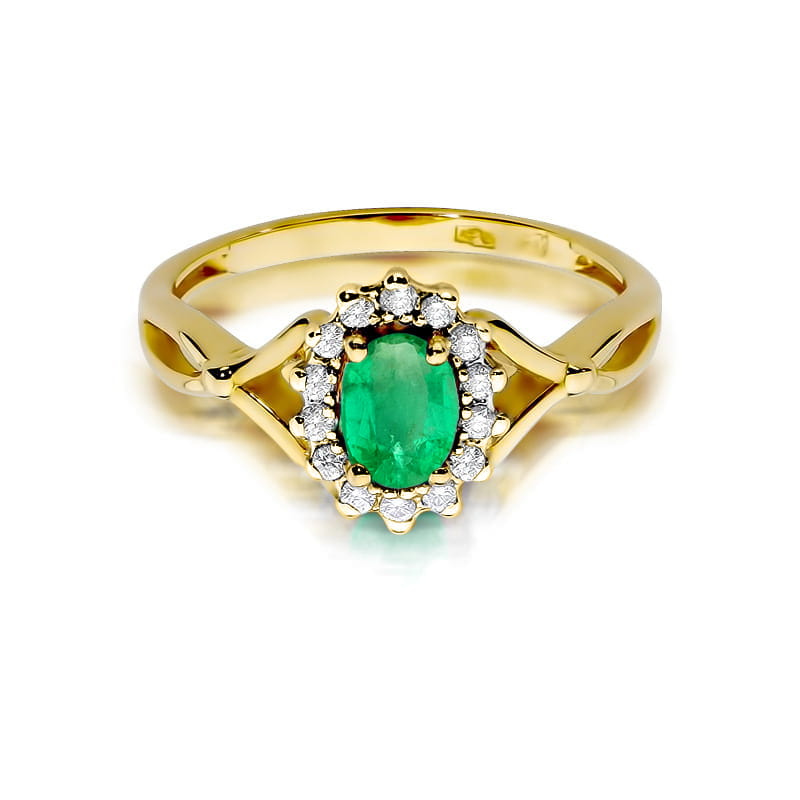 Inel Aur 9K cu Smarald 0.40 ct si Diamante Naturale 0.12 ct, imaginea 2 din 8
