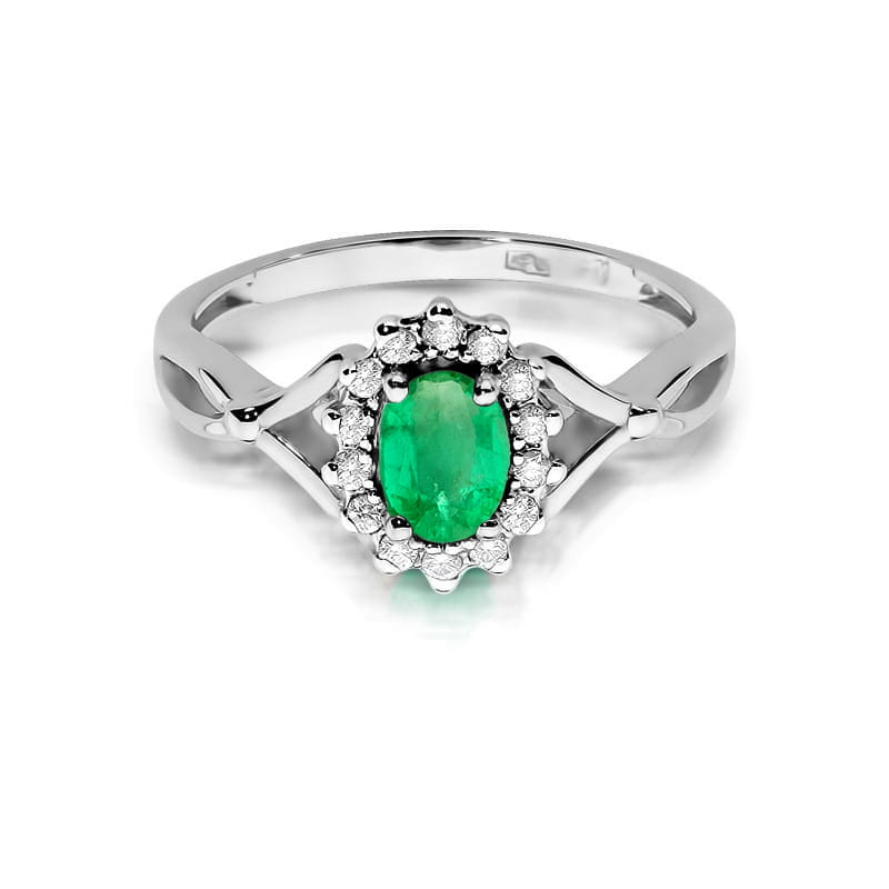 Inel Aur 9K cu Smarald 0.40 ct si Diamante Naturale 0.12 ct, imaginea 6 din 8