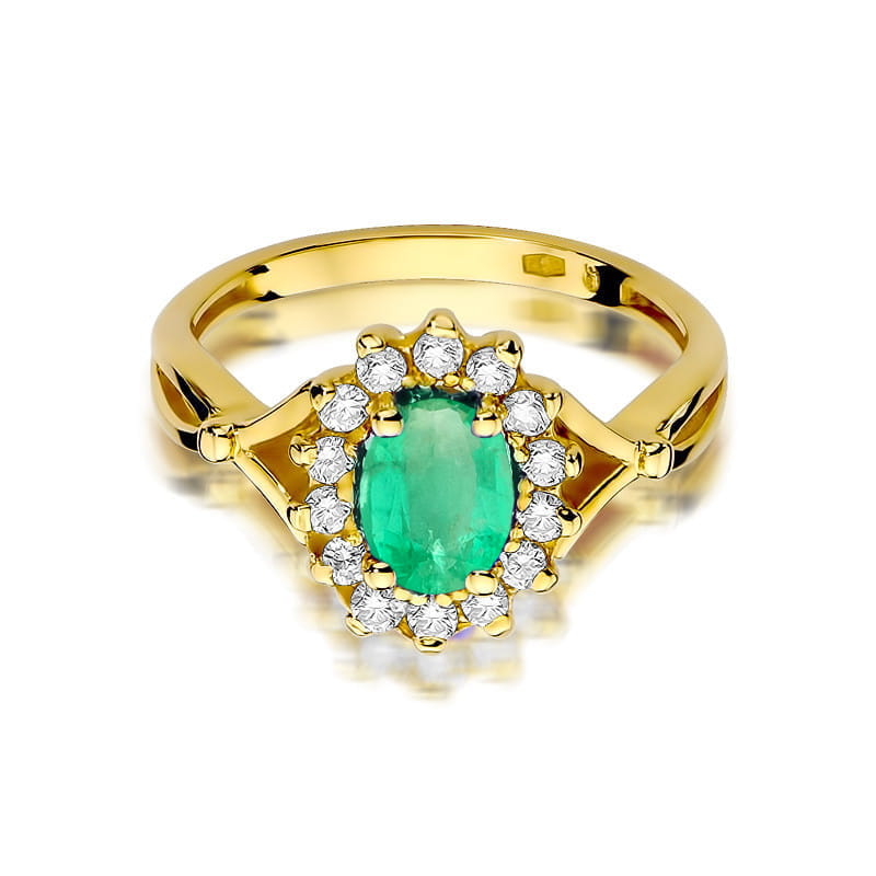 Inel Aur 9K cu Smarald 0.80 ct si Diamante Naturale 0.28 ct, imaginea 2 din 8