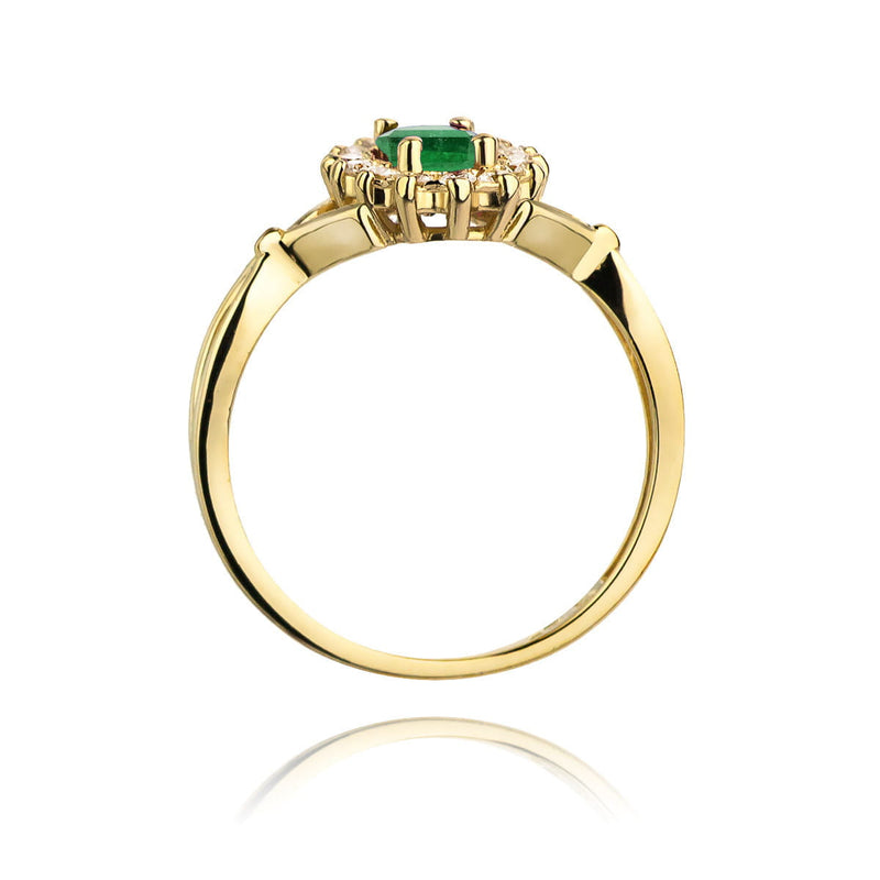 Inel Aur 9K cu Smarald 0.80 ct si Diamante Naturale 0.28 ct, imaginea 3 din 8