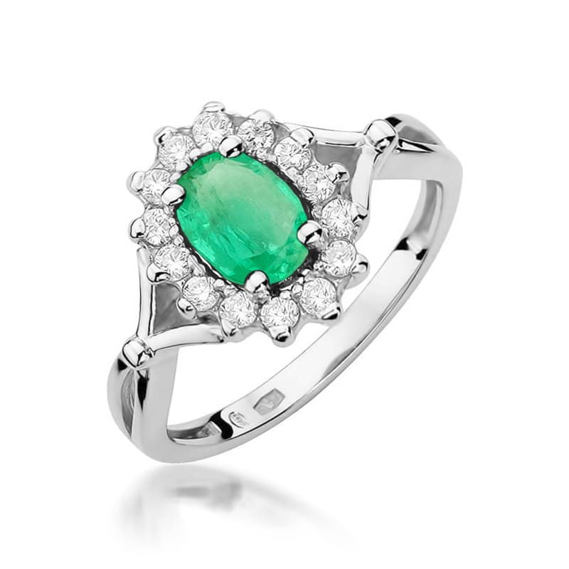 Inel Aur 9K cu Smarald 0.80 ct si Diamante Naturale 0.28 ct, imaginea 5 din 8