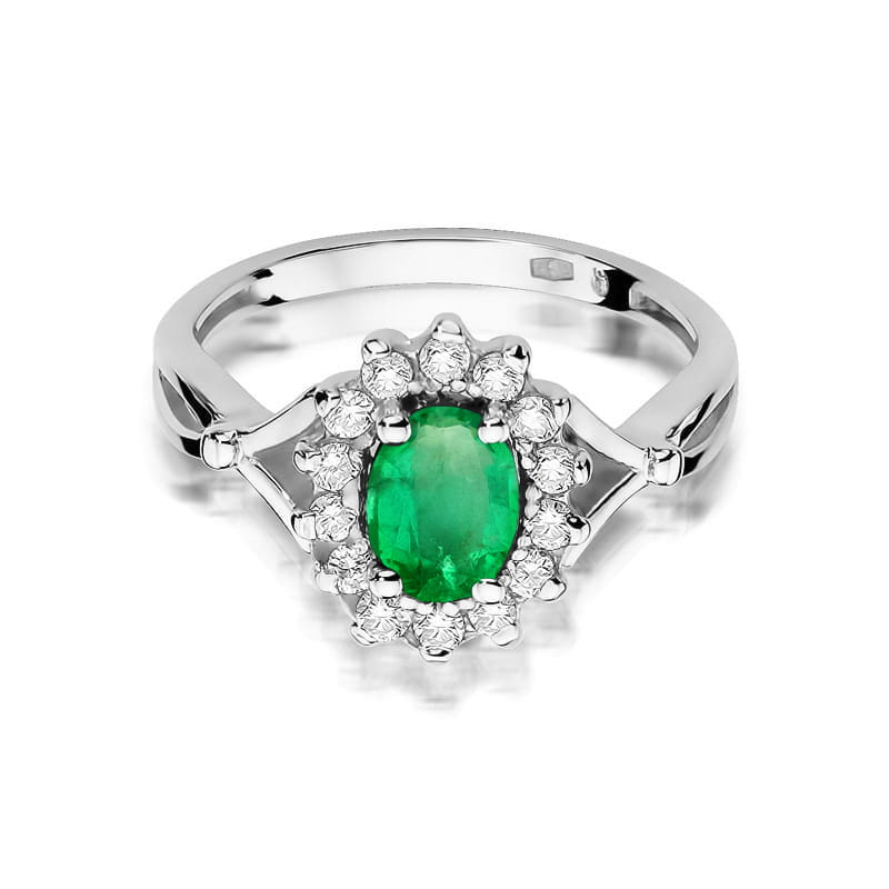 Inel Aur 9K cu Smarald 0.80 ct si Diamante Naturale 0.28 ct, imaginea 6 din 8