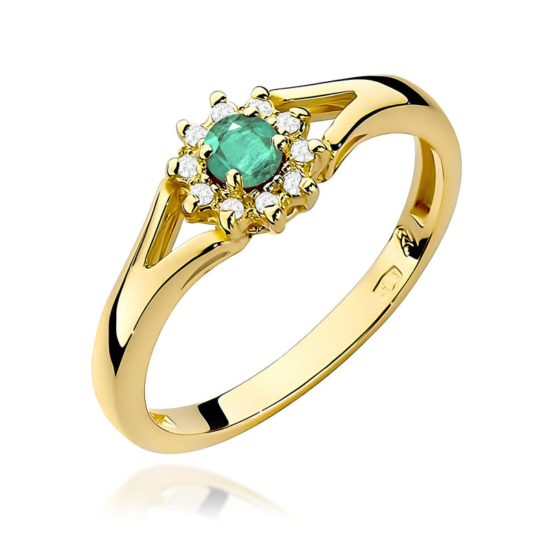 Inel Aur 9K cu Smarald 0.15 ct si Diamante Naturale 0.09 ct — Aur galben