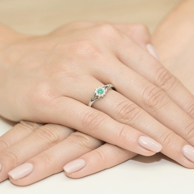 Inel Aur 9K cu Smarald 0.15 ct si Diamante Naturale 0.09 ct, imaginea 8 din 8