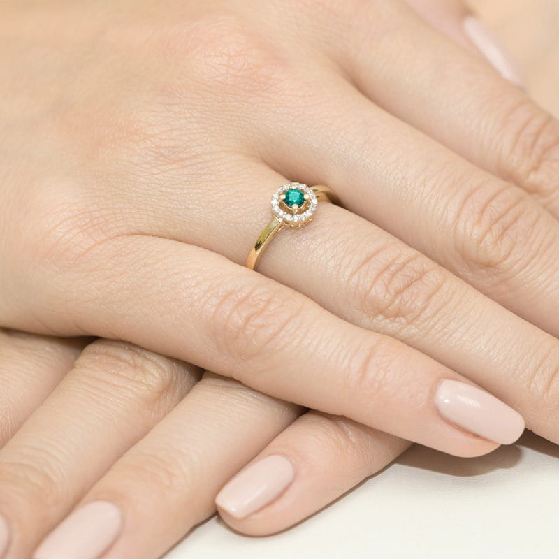 Inel Aur 9K cu Smarald 0.15 ct si Diamante Naturale 0.08 ct, imaginea 4 din 11