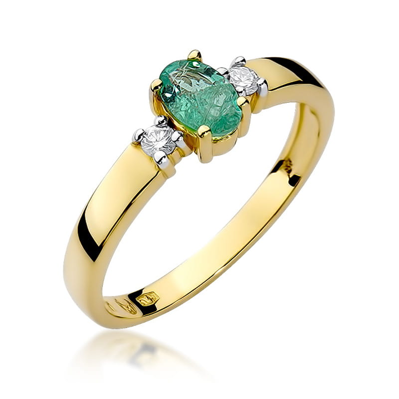 Inel Aur 9K cu Smarald 0.40 ct si Diamante Naturale 0.08 ct — Aur galben