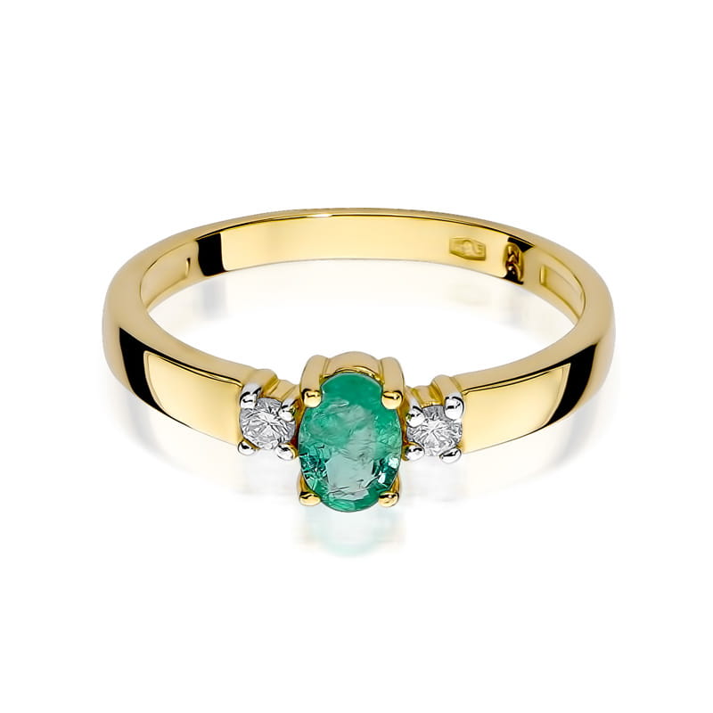 Inel Aur 9K cu Smarald 0.40 ct si Diamante Naturale 0.08 ct, imaginea 2 din 7