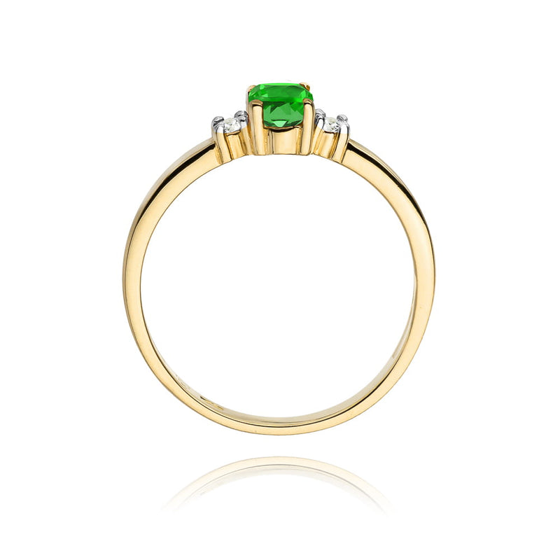 Inel Aur 9K cu Smarald 0.40 ct si Diamante Naturale 0.08 ct, imaginea 3 din 7