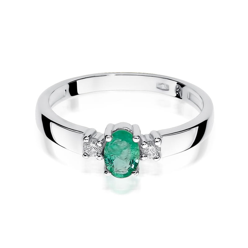 Inel Aur 9K cu Smarald 0.40 ct si Diamante Naturale 0.08 ct, imaginea 6 din 7