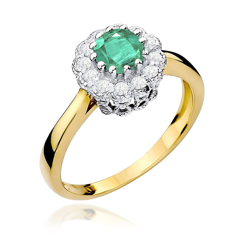 Inel Aur 9K cu Smarald 0.50 ct si Diamante Naturale 0.17 ct — Aur galben