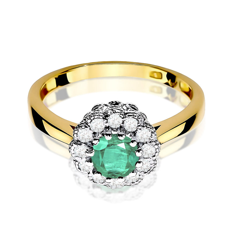 Inel Aur 9K cu Smarald 0.50 ct si Diamante Naturale 0.17 ct, imaginea 2 din 8