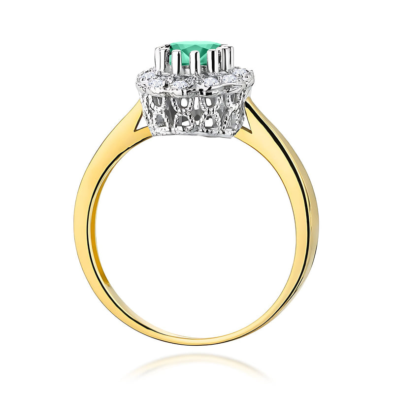 Inel Aur 9K cu Smarald 0.50 ct si Diamante Naturale 0.17 ct, imaginea 3 din 8