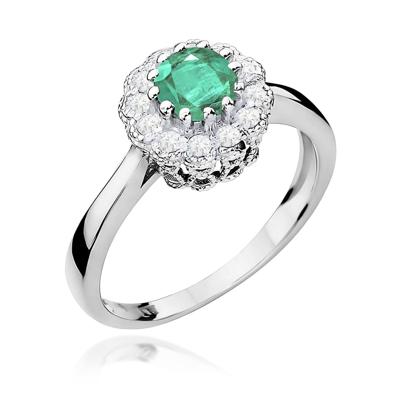 Inel Aur 9K cu Smarald 0.50 ct si Diamante Naturale 0.17 ct, imaginea 5 din 8