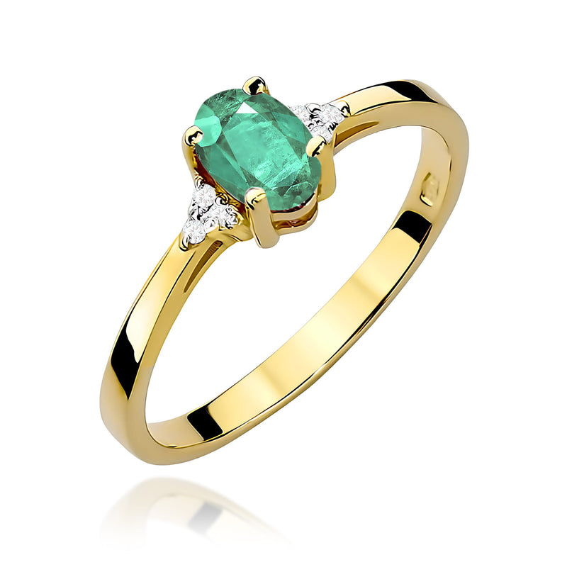Inel Aur 9K cu Smarald 0.40 ct si Diamante Naturale 0.05 ct — Aur galben