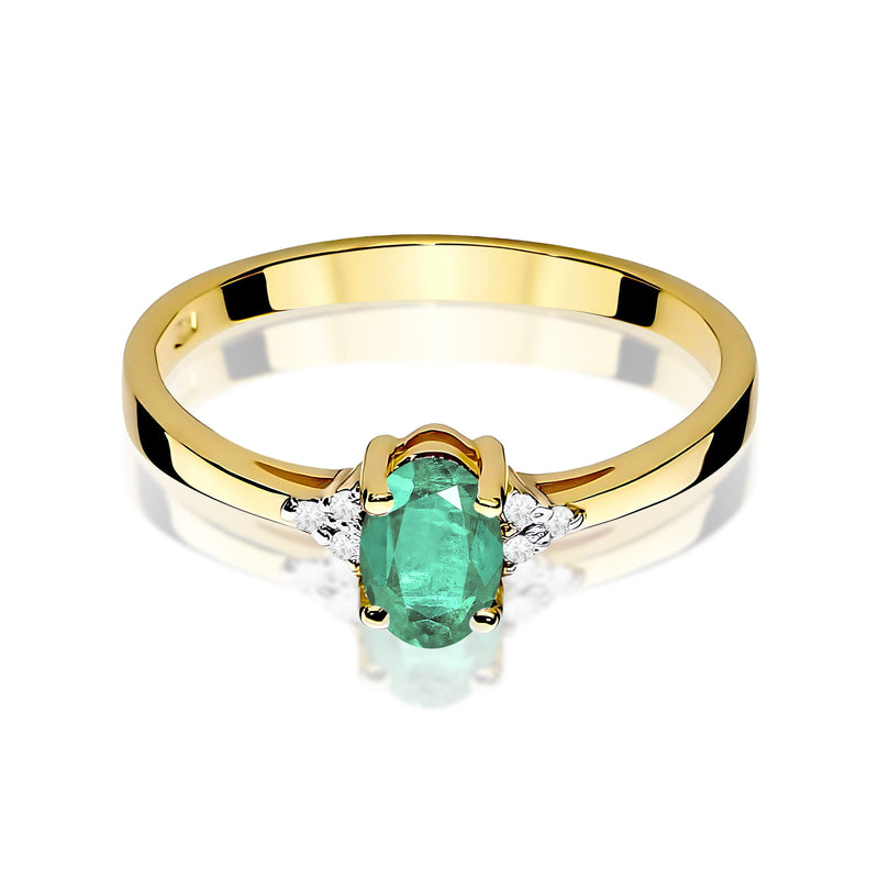 Inel Aur 9K cu Smarald 0.40 ct si Diamante Naturale 0.05 ct, imaginea 2 din 8