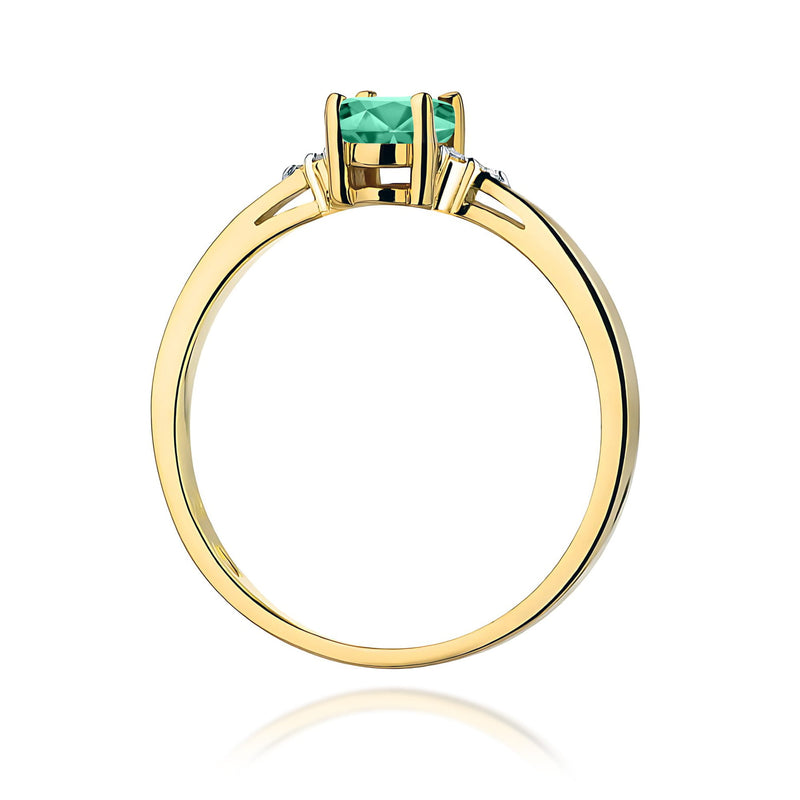 Inel Aur 9K cu Smarald 0.40 ct si Diamante Naturale 0.05 ct, imaginea 3 din 8