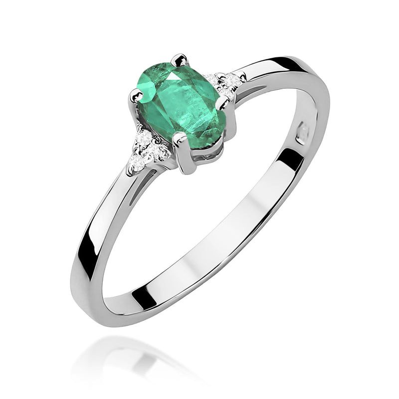 Inel Aur 9K cu Smarald 0.40 ct si Diamante Naturale 0.05 ct, imaginea 5 din 8