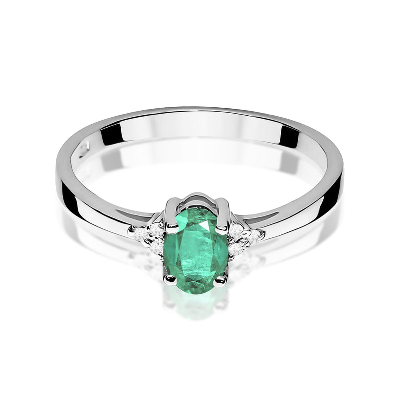 Inel Aur 9K cu Smarald 0.40 ct si Diamante Naturale 0.05 ct, imaginea 6 din 8