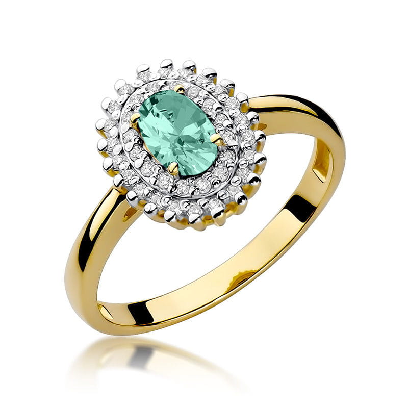 Inel Aur 9K cu Smarald 0.40 ct si Diamante Naturale 0.20 ct — Aur galben