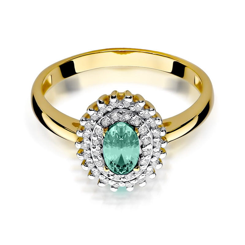 Inel Aur 9K cu Smarald 0.40 ct si Diamante Naturale 0.20 ct, imaginea 2 din 7