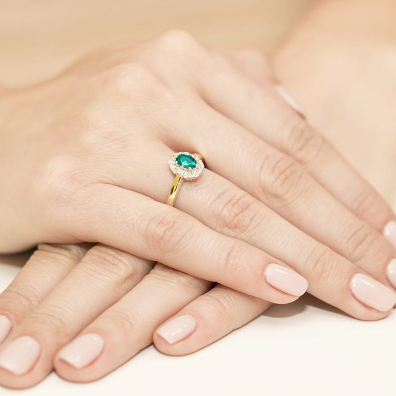 Inel Aur 9K cu Smarald 0.40 ct si Diamante Naturale 0.07 ct, imaginea 4 din 7