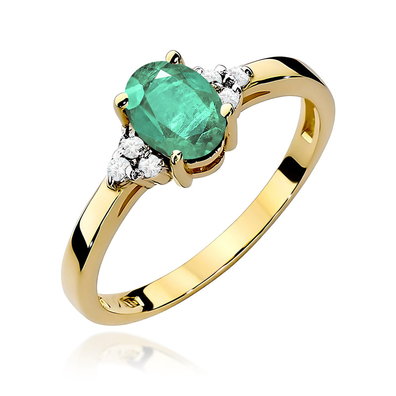 Inel Aur 9K cu Smarald 0.80 ct si Diamante Naturale 0.05 ct — Aur galben