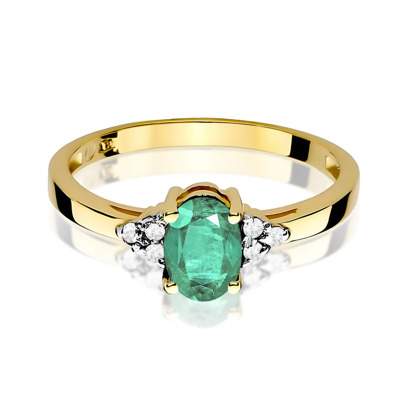 Inel Aur 9K cu Smarald 0.80 ct si Diamante Naturale 0.05 ct, imaginea 2 din 8