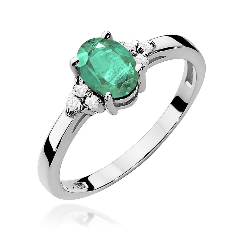Inel Aur 9K cu Smarald 0.80 ct si Diamante Naturale 0.05 ct, imaginea 5 din 8