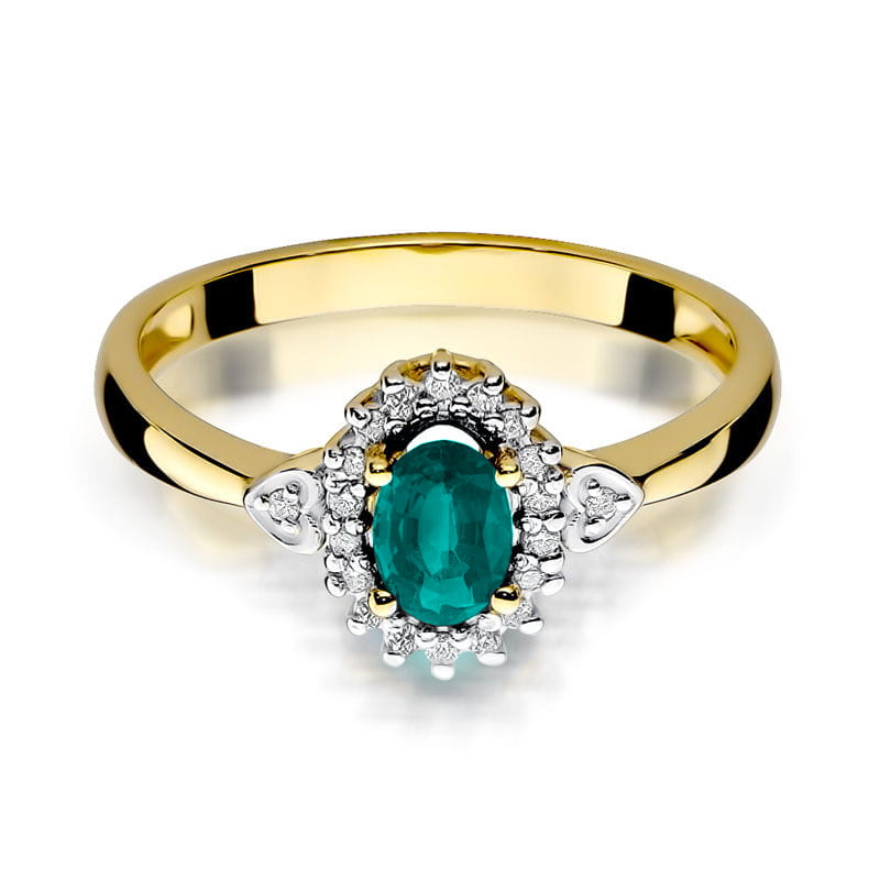 Inel Aur 9K cu Smarald 0.40 ct si Diamante Naturale 0.10 ct, imaginea 2 din 7