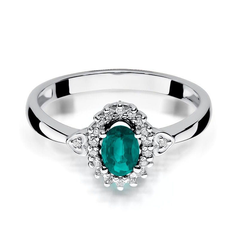 Inel Aur 9K cu Smarald 0.40 ct si Diamante Naturale 0.10 ct, imaginea 6 din 7