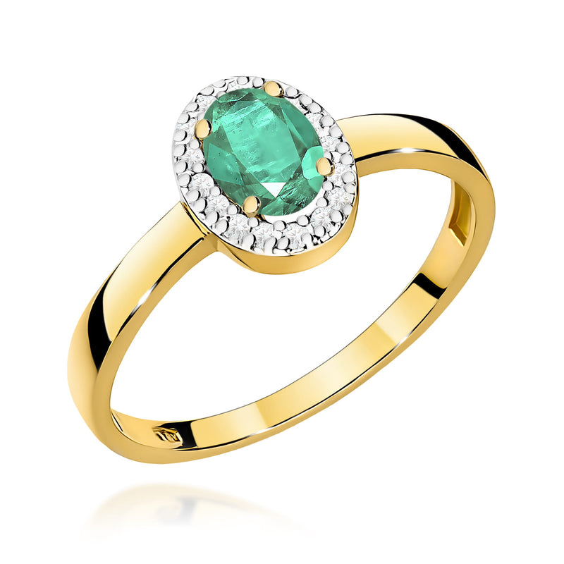 Inel Aur 9K cu Smarald 0.40 ct si Diamante Naturale 0.08 ct — Aur galben
