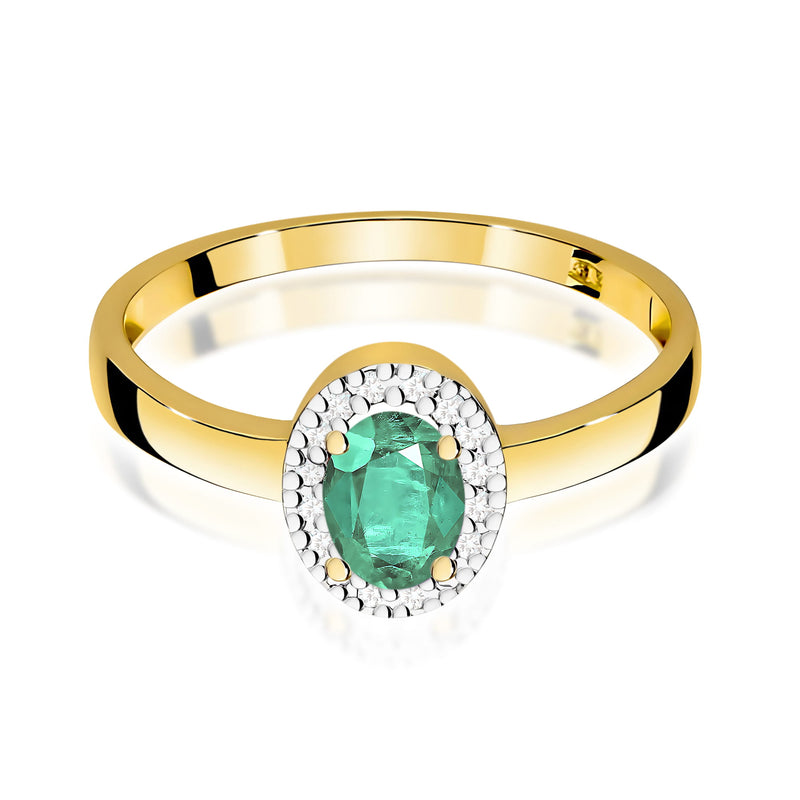 Inel Aur 9K cu Smarald 0.40 ct si Diamante Naturale 0.08 ct, imaginea 2 din 8