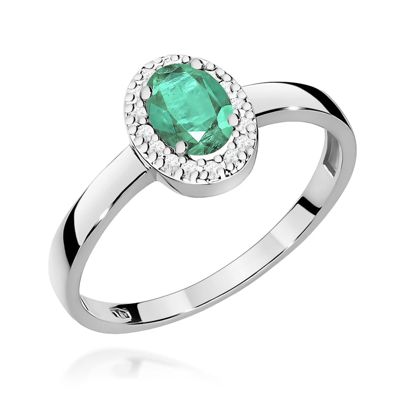 Inel Aur 9K cu Smarald 0.40 ct si Diamante Naturale 0.08 ct, imaginea 5 din 8
