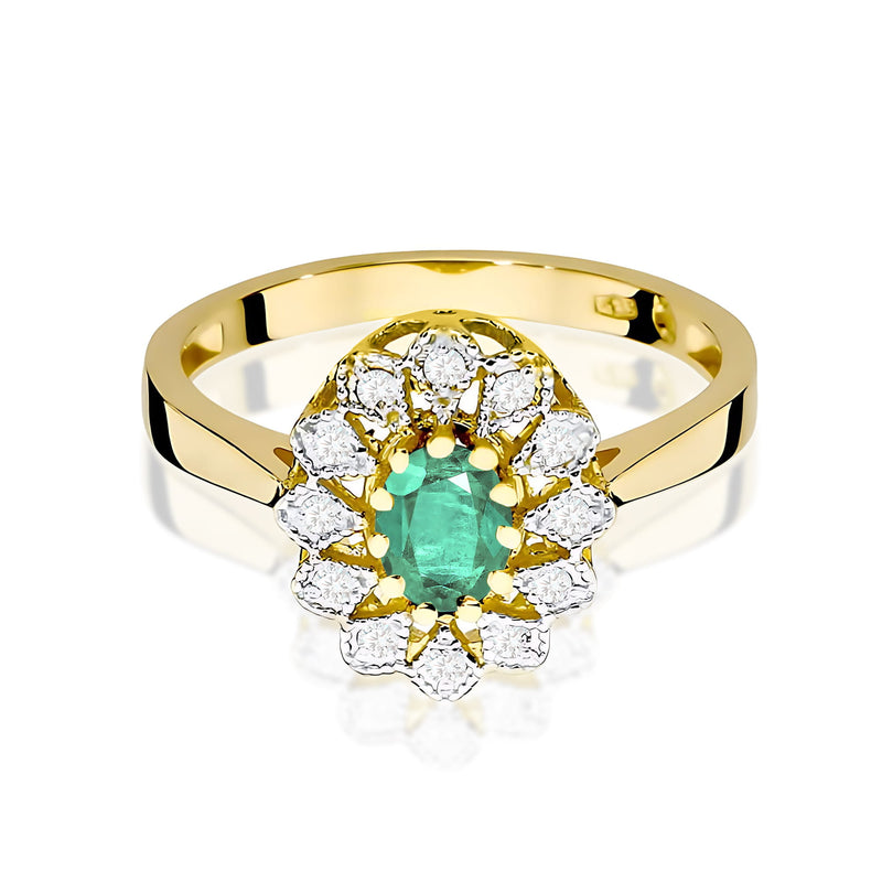 Inel Aur 9K cu Smarald 0.40 ct si Diamante Naturale 0.10 ct, imaginea 2 din 8