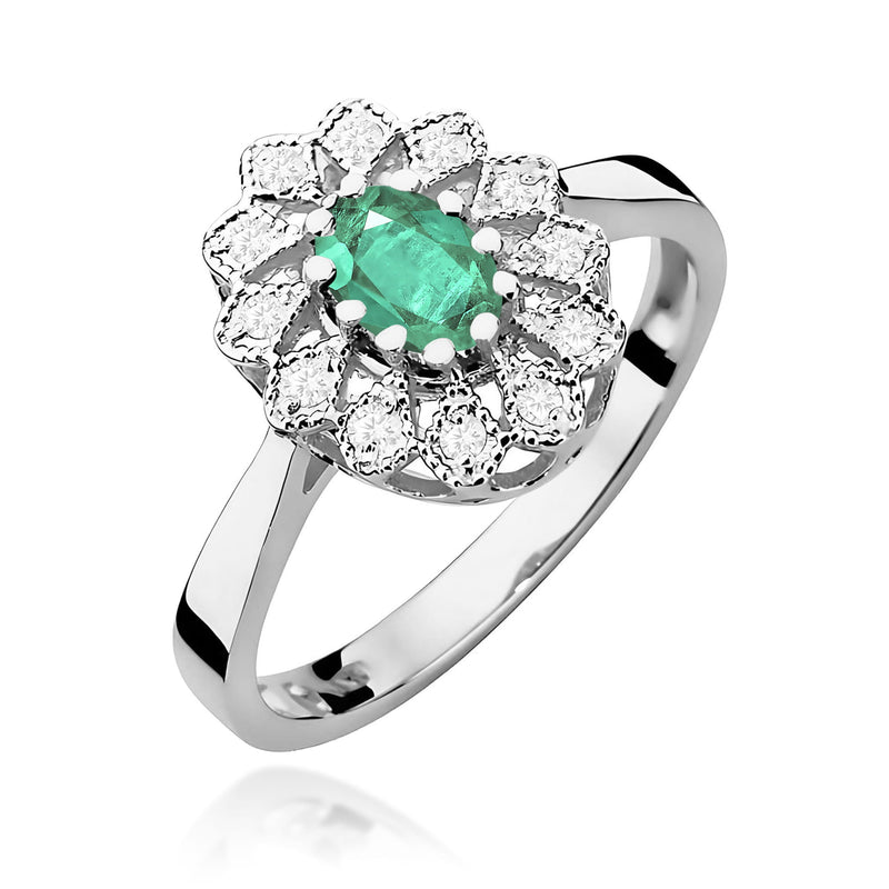 Inel Aur 9K cu Smarald 0.40 ct si Diamante Naturale 0.10 ct, imaginea 5 din 8