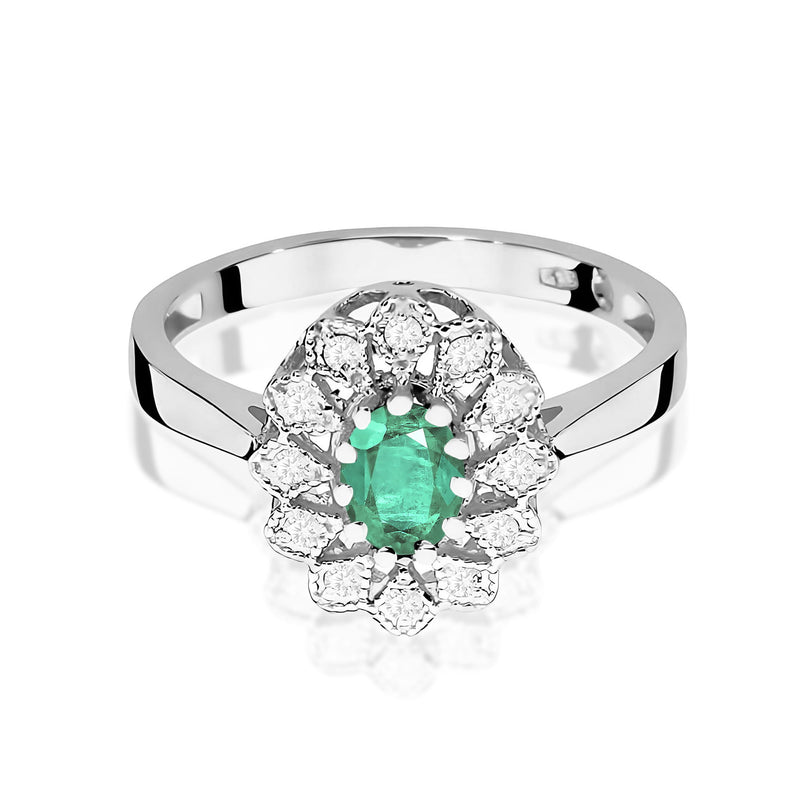 Inel Aur 9K cu Smarald 0.40 ct si Diamante Naturale 0.10 ct, imaginea 6 din 8