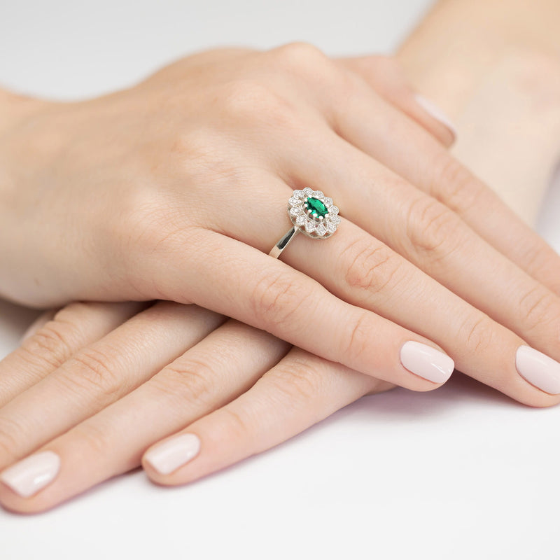 Inel Aur 9K cu Smarald 0.40 ct si Diamante Naturale 0.10 ct, imaginea 8 din 8