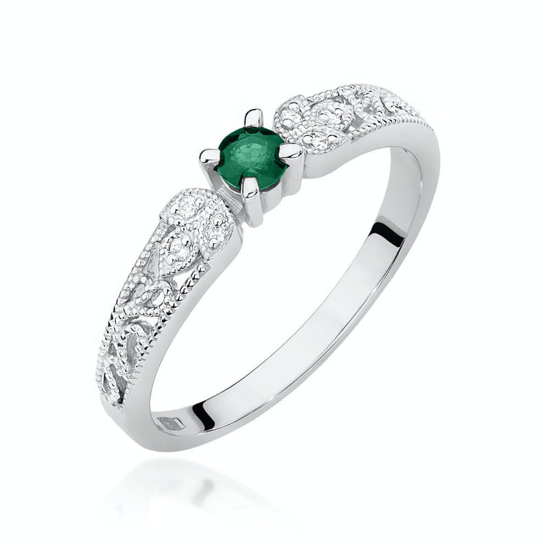 Inel Aur 9K cu Smarald 0.15 ct si Diamante Naturale 0.03 ct, imaginea 5 din 7