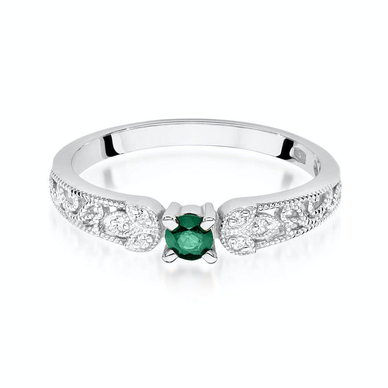 Inel Aur 9K cu Smarald 0.15 ct si Diamante Naturale 0.03 ct, imaginea 6 din 7