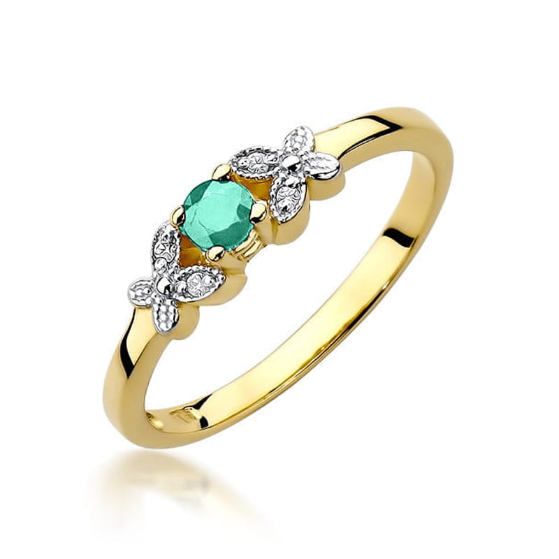 Inel Aur 9K cu Smarald 0.15 ct si Diamante Naturale 0.02 ct — Aur galben
